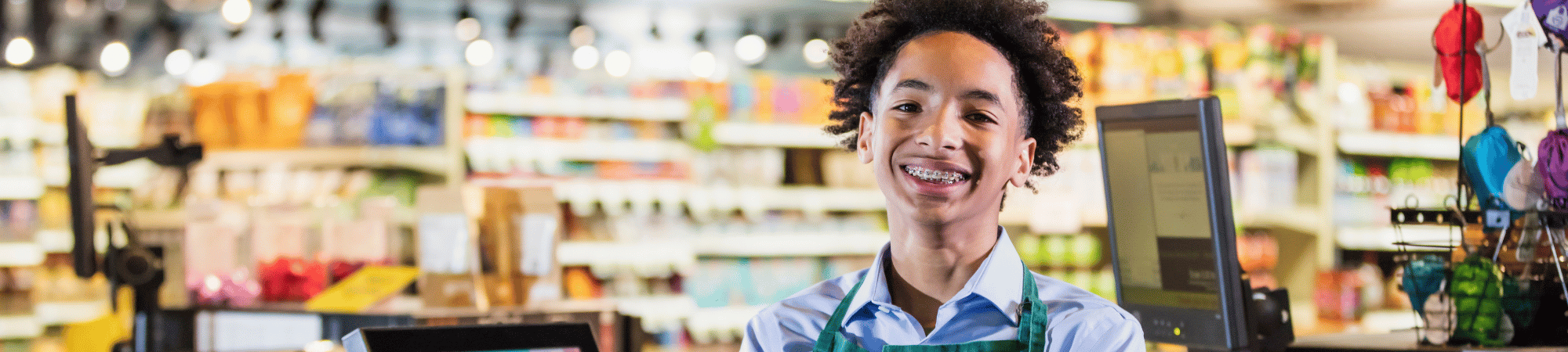 cashier smiling